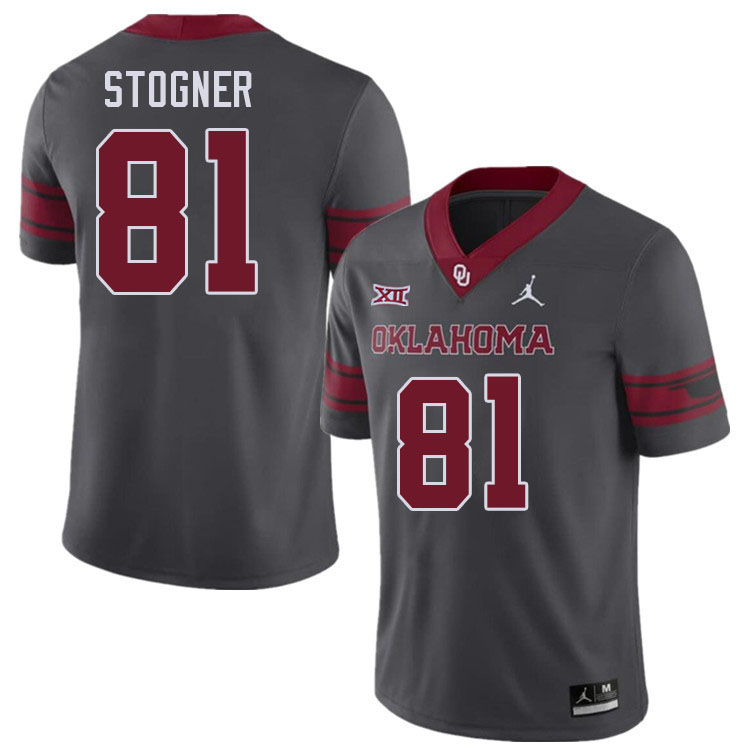 Men #81 Austin Stogner Oklahoma Sooners College Football Jerseys Stitched-Charcoal - Click Image to Close